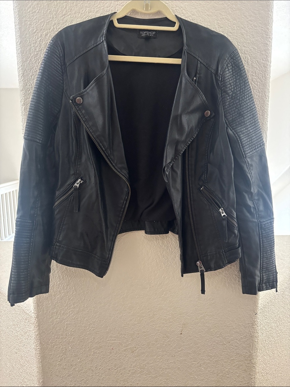 Topshop Black Quilted Sleeve Leather Moto Jacket